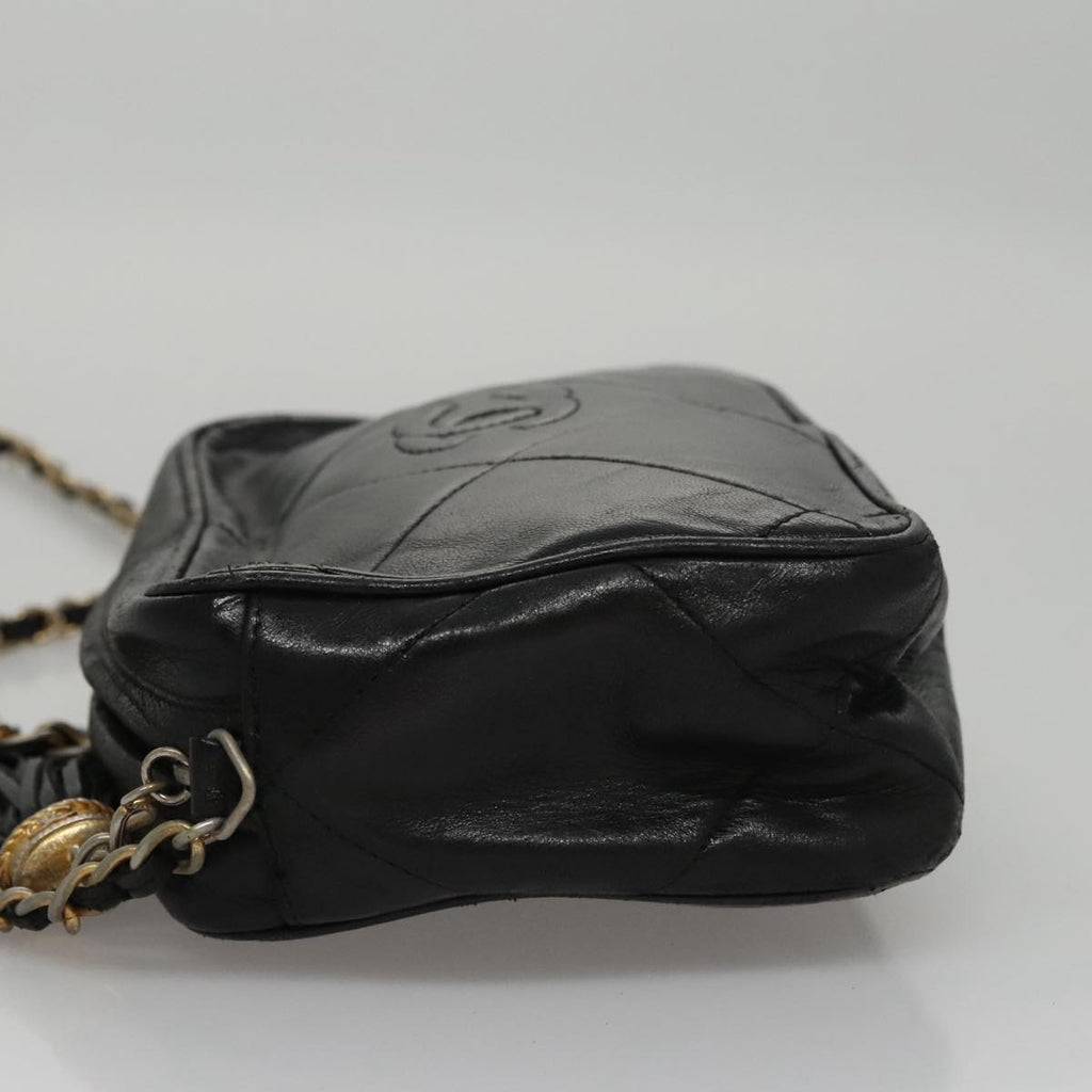 CHANEL Chain Matelasse Shoulder Bag Lamb Skin Black Gold CC bs21320