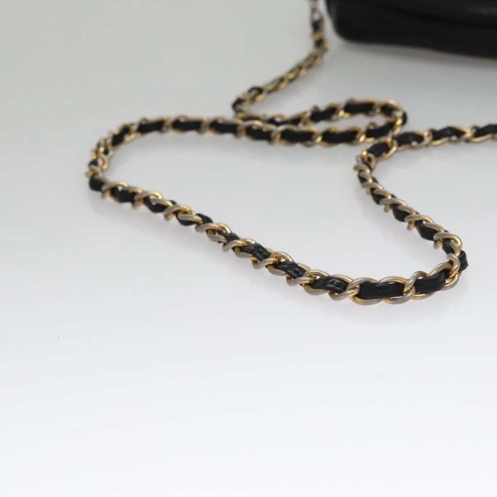 CHANEL Chain Matelasse Shoulder Bag Lamb Skin Black Gold CC bs21320