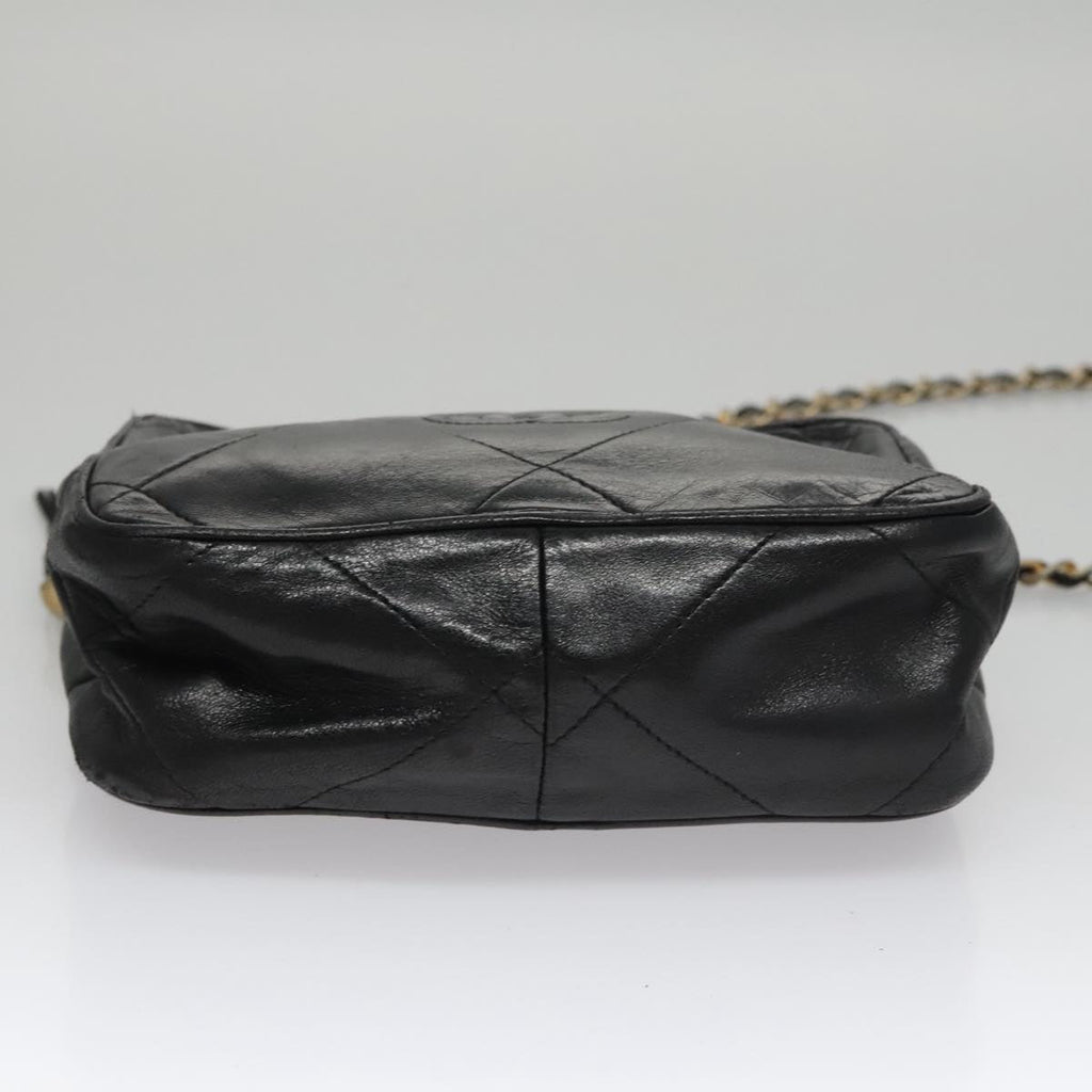 CHANEL Chain Matelasse Shoulder Bag Lamb Skin Black Gold CC bs21320