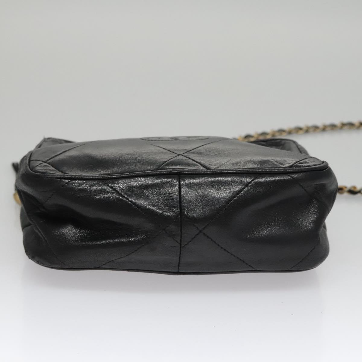 CHANEL Chain Matelasse Shoulder Bag Lamb Skin Black Gold CC bs21320
