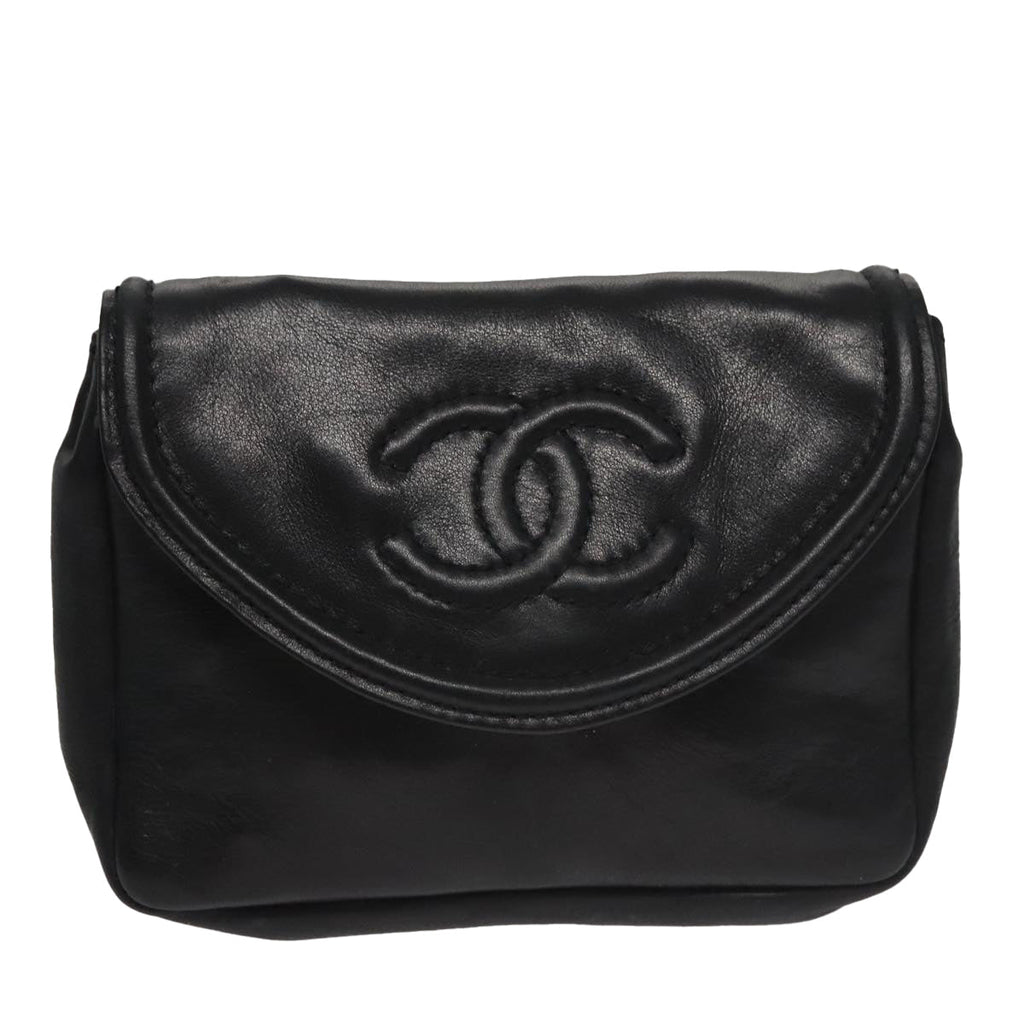CHANEL Waist bag Lamb Skin Black CC bs21336