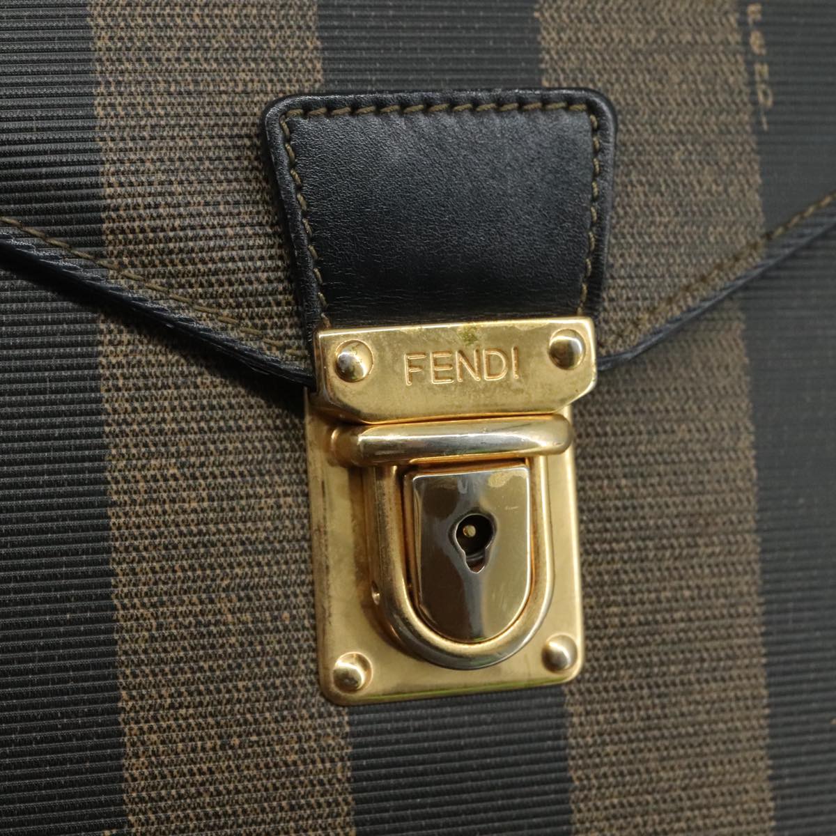 FENDI Pecan Canvas Business Bag 2way Brown Black gold bs21370