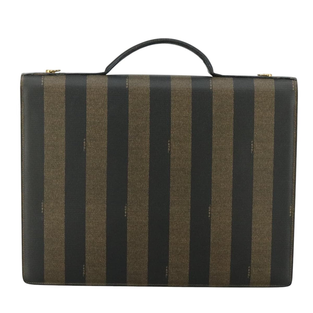 FENDI Pecan Canvas Business Bag 2way Brown Black gold bs21370