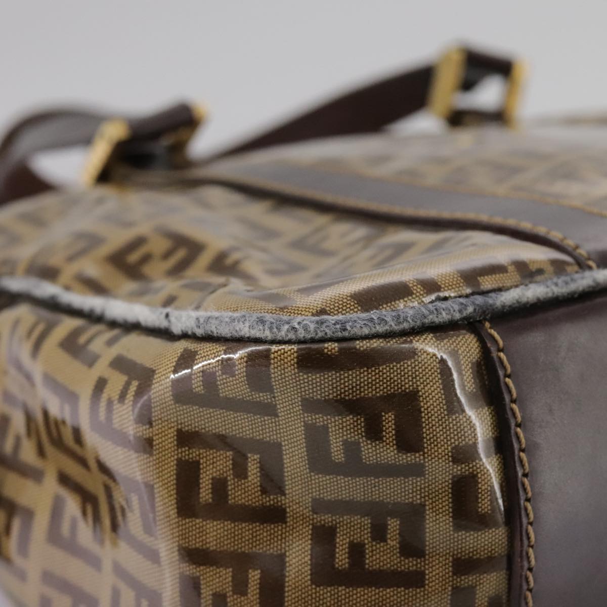 FENDI Zucchino Canvas Hand Bag Brown Gold bs21516