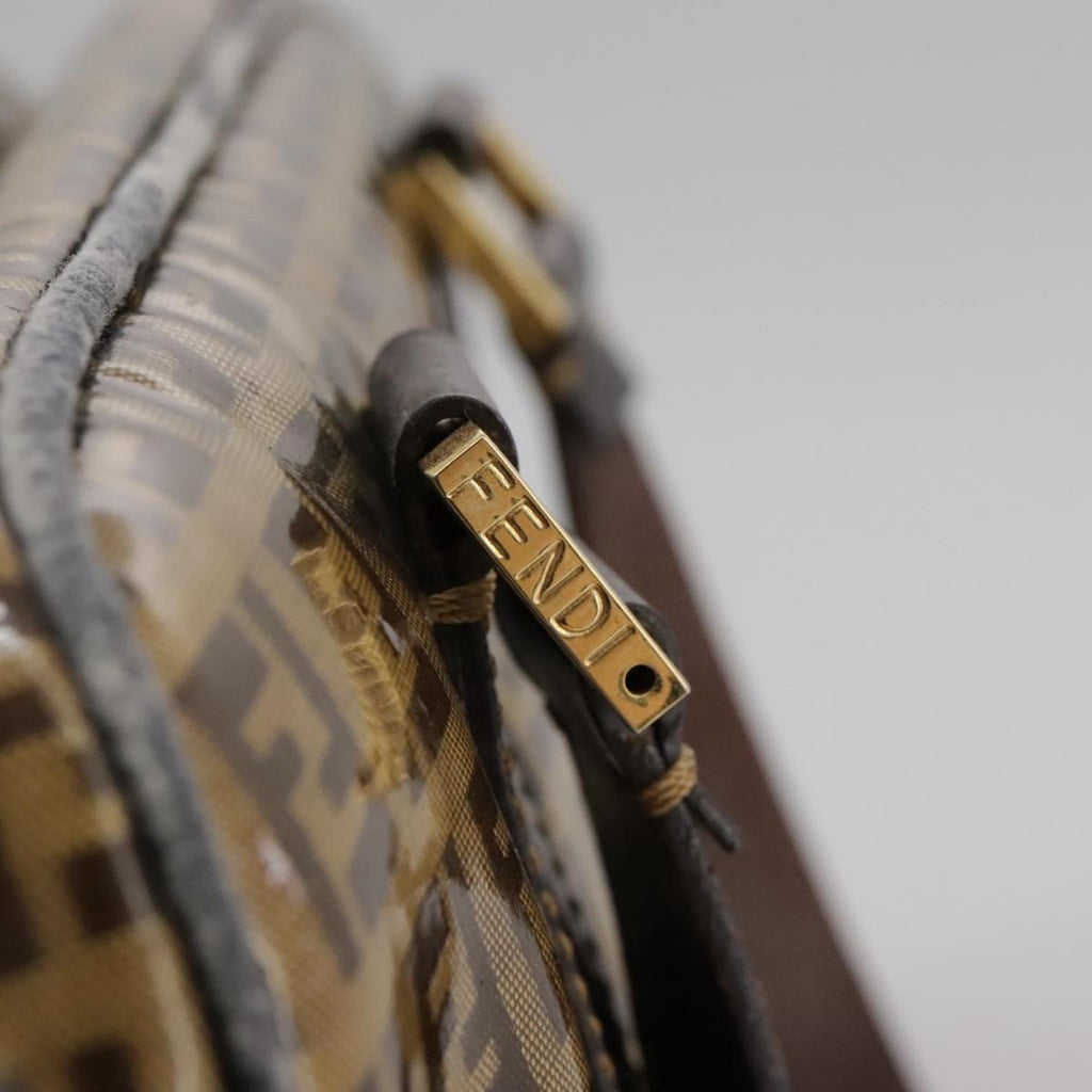 FENDI Zucchino Canvas Hand Bag Brown Gold bs21516