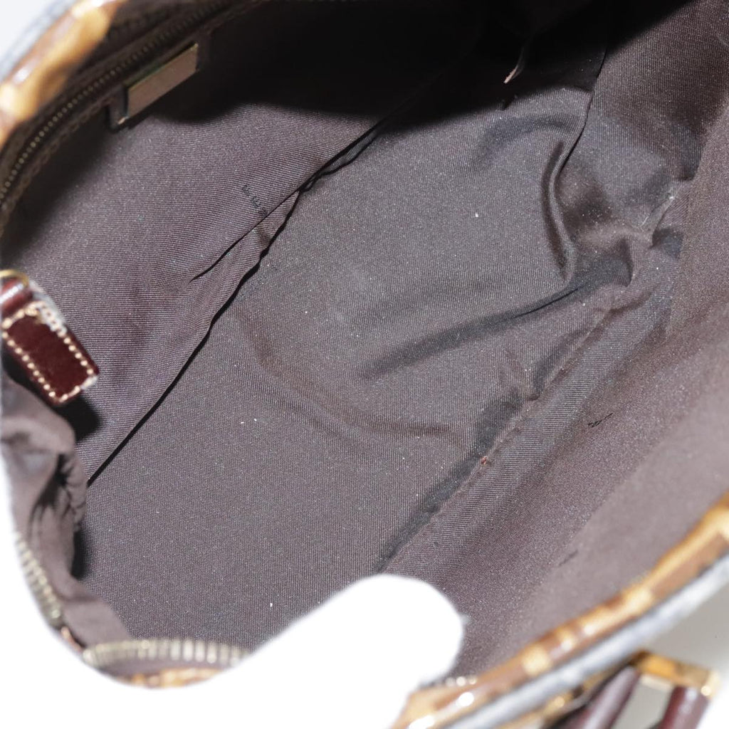 FENDI Zucchino Canvas Hand Bag Brown Gold bs21516