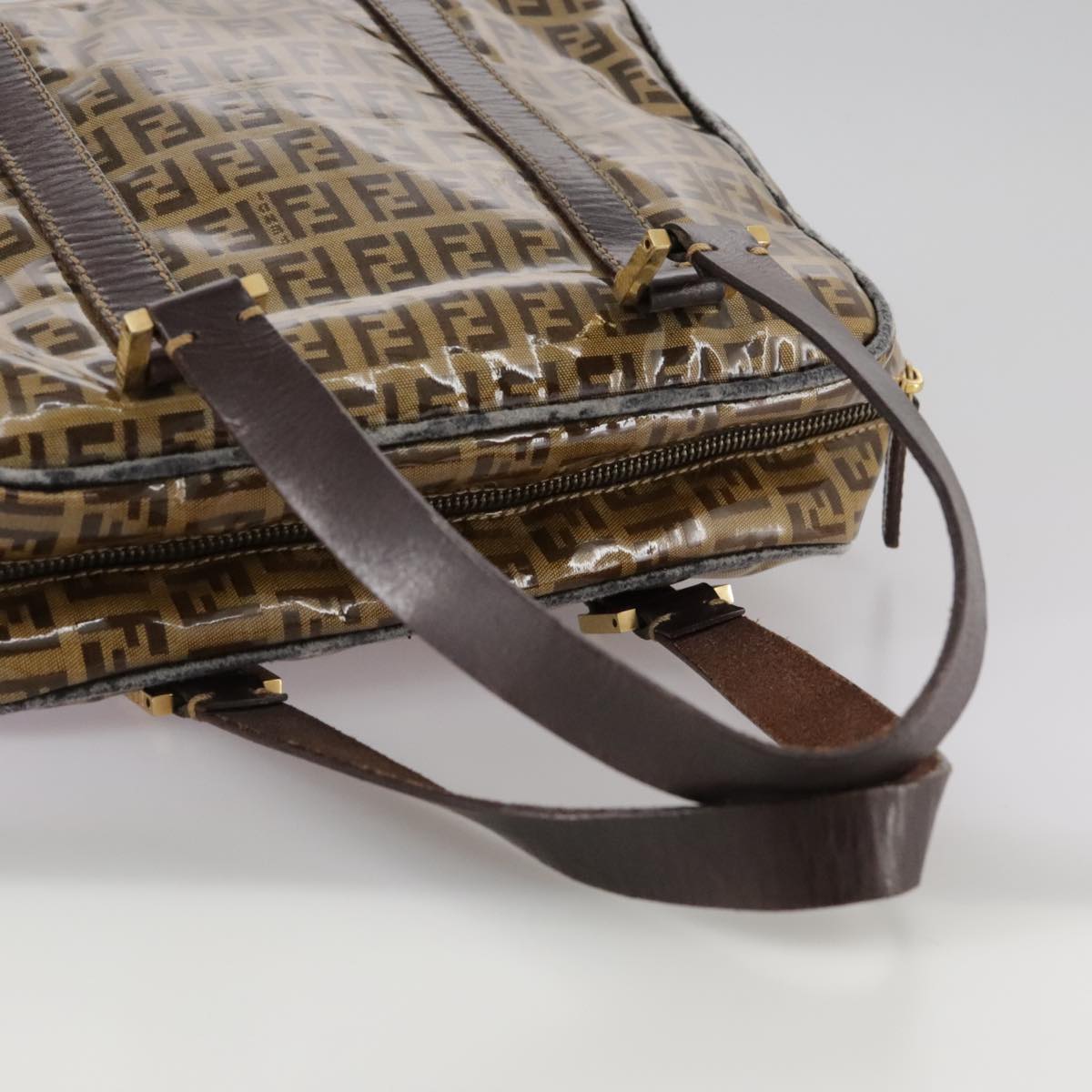 FENDI Zucchino Canvas Hand Bag Brown Gold bs21516