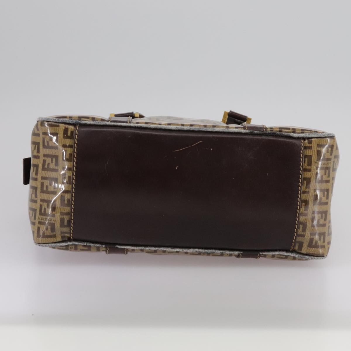 FENDI Zucchino Canvas Hand Bag Brown Gold bs21516