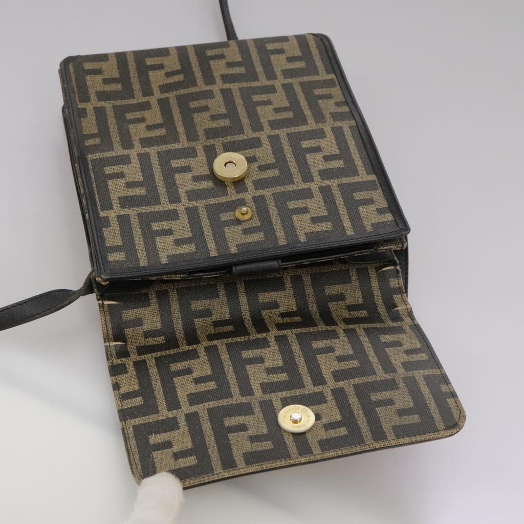 FENDI Zucca Canvas Shoulder Bag Brown Black bs21574