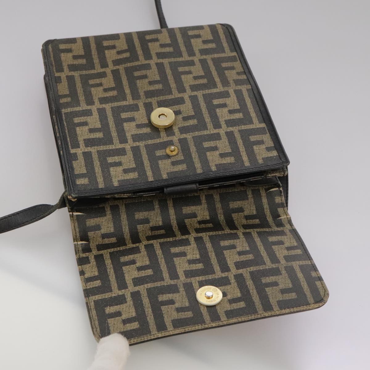 FENDI Zucca Canvas Shoulder Bag Brown Black bs21574