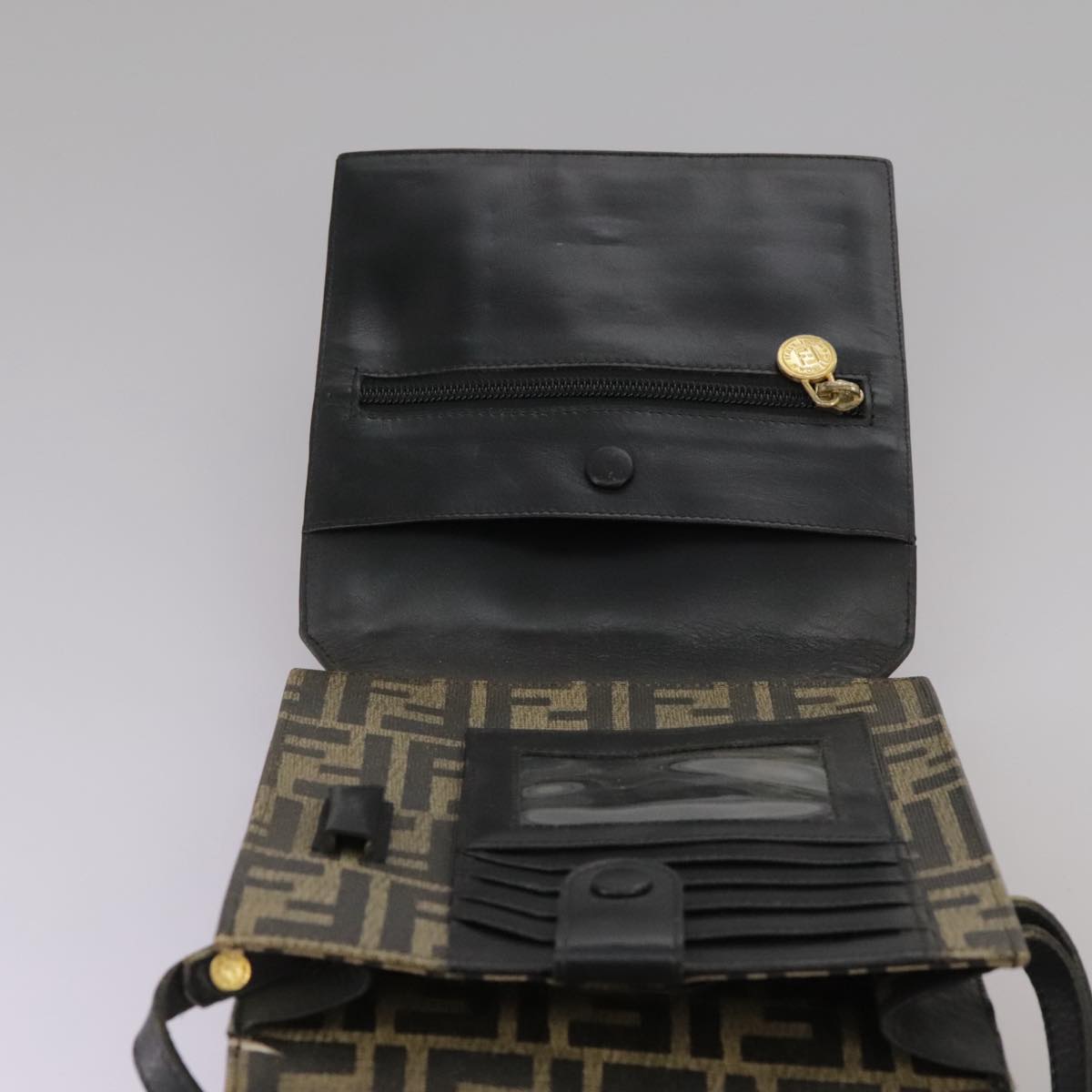 FENDI Zucca Canvas Shoulder Bag Brown Black bs21574