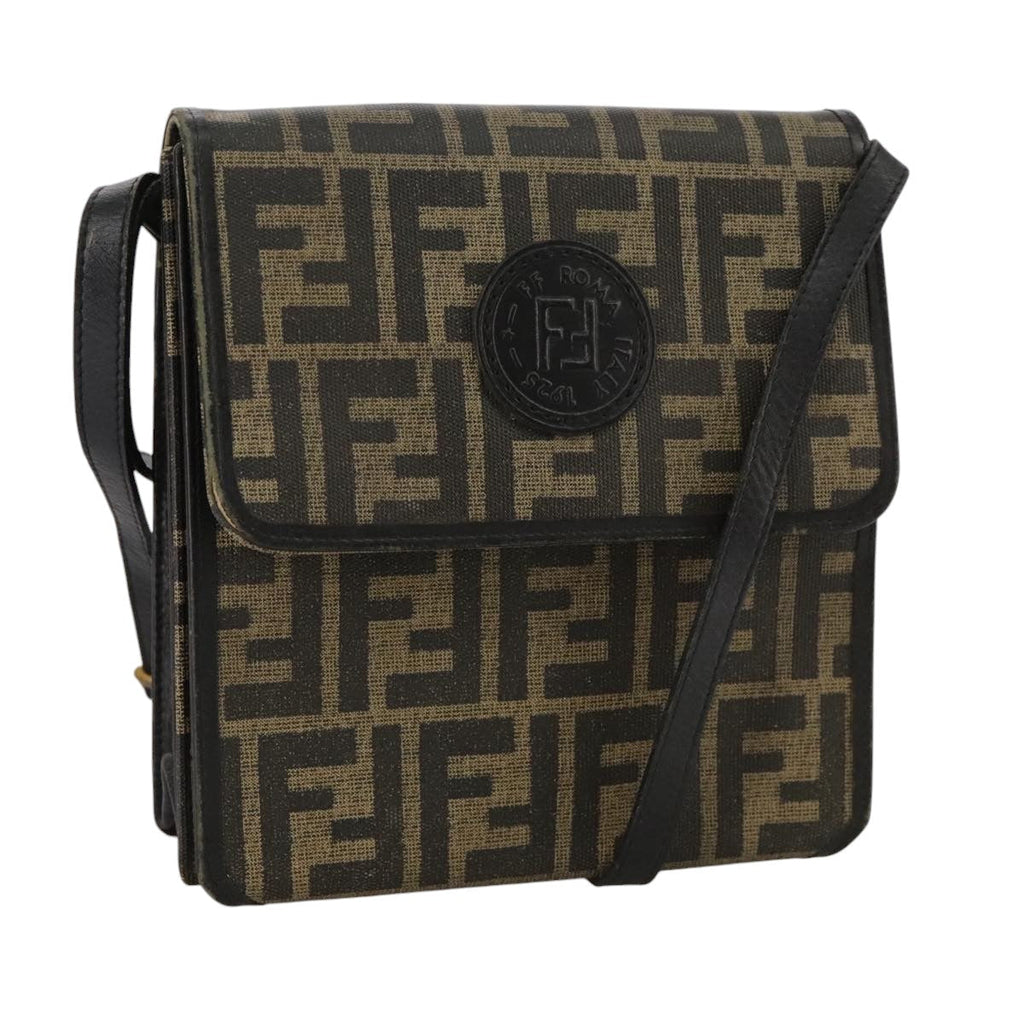 FENDI Zucca Canvas Shoulder Bag Brown Black bs21574