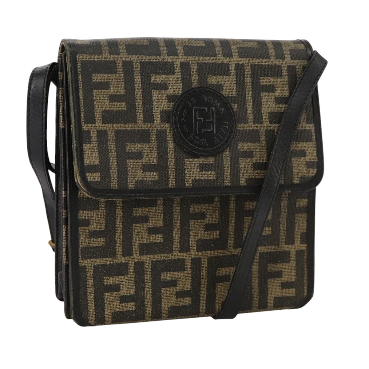 FENDI Zucca Canvas Shoulder Bag Brown Black bs21574