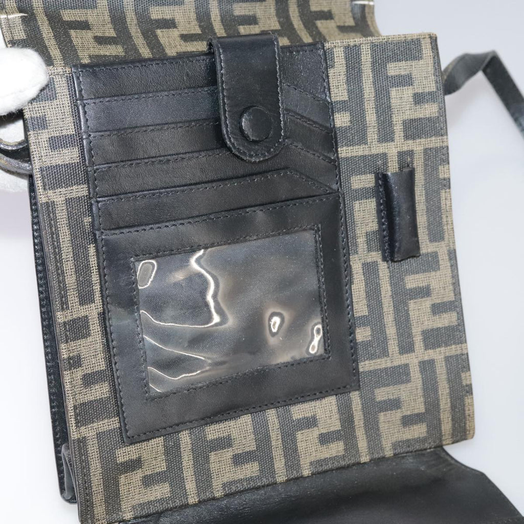FENDI Zucca Canvas Shoulder Bag Brown Black bs21574