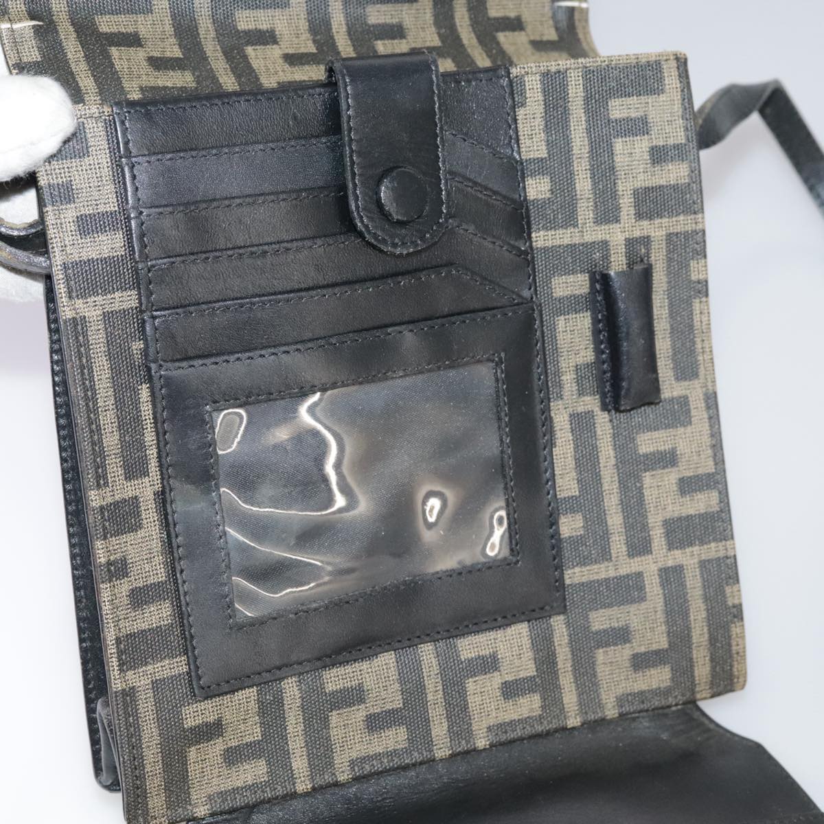 FENDI Zucca Canvas Shoulder Bag Brown Black bs21574