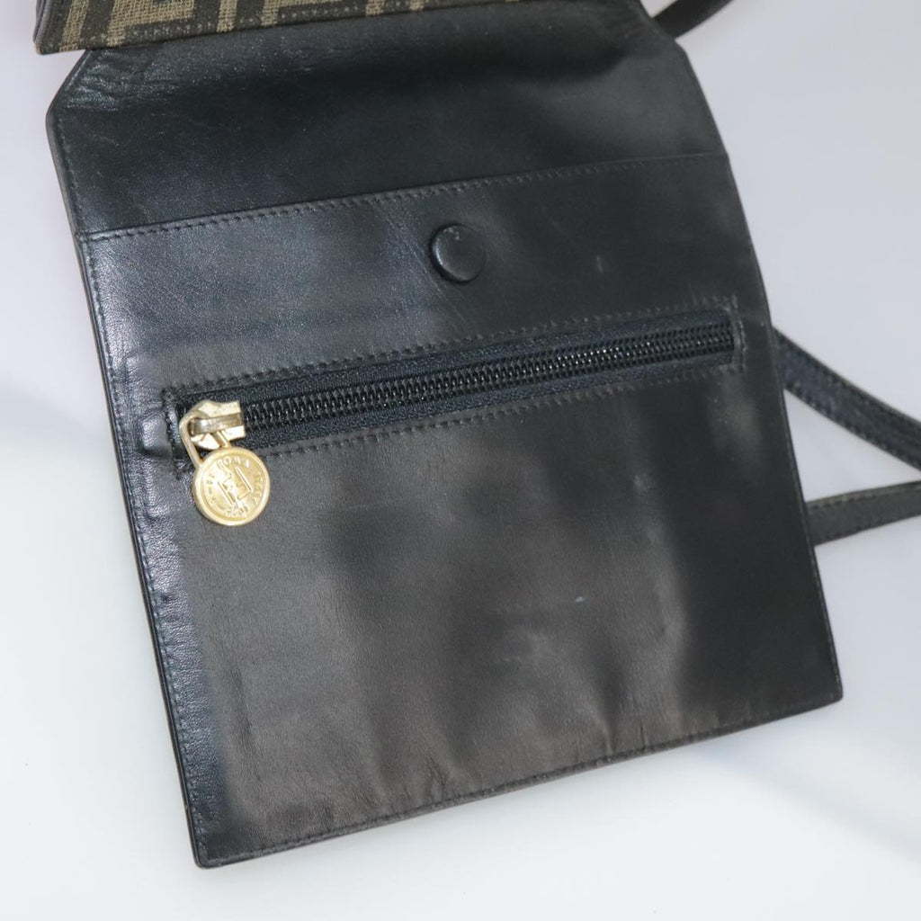 FENDI Zucca Canvas Shoulder Bag Brown Black bs21574