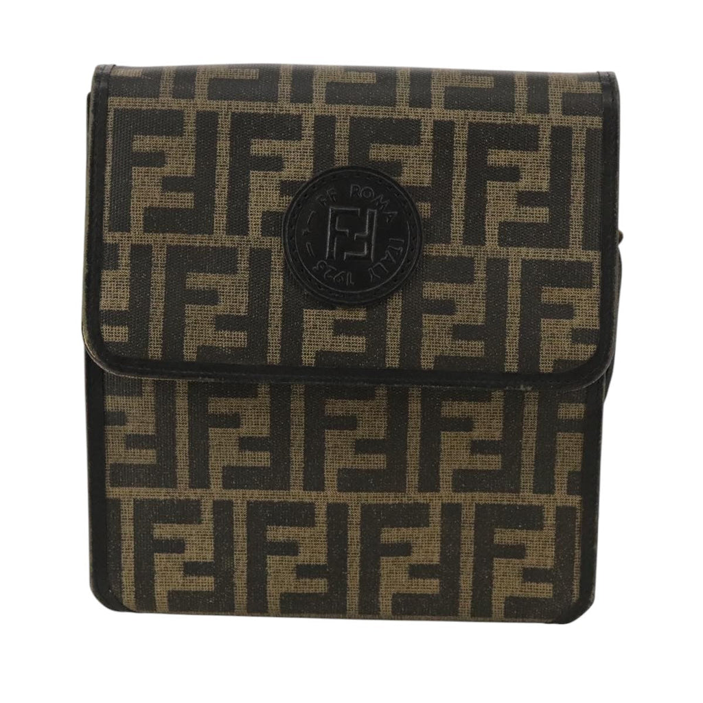 FENDI Zucca Canvas Shoulder Bag Brown Black bs21574