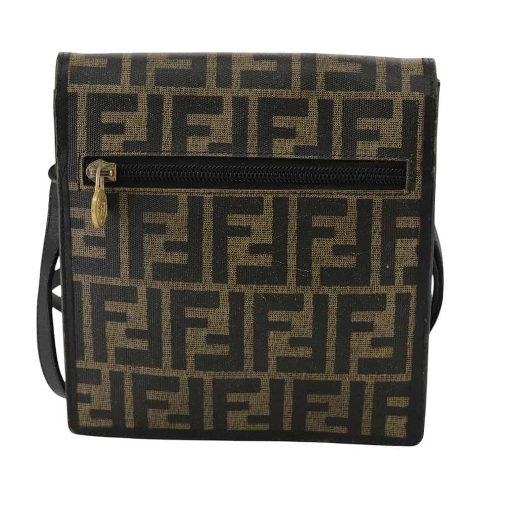 FENDI Zucca Canvas Shoulder Bag Brown Black bs21574