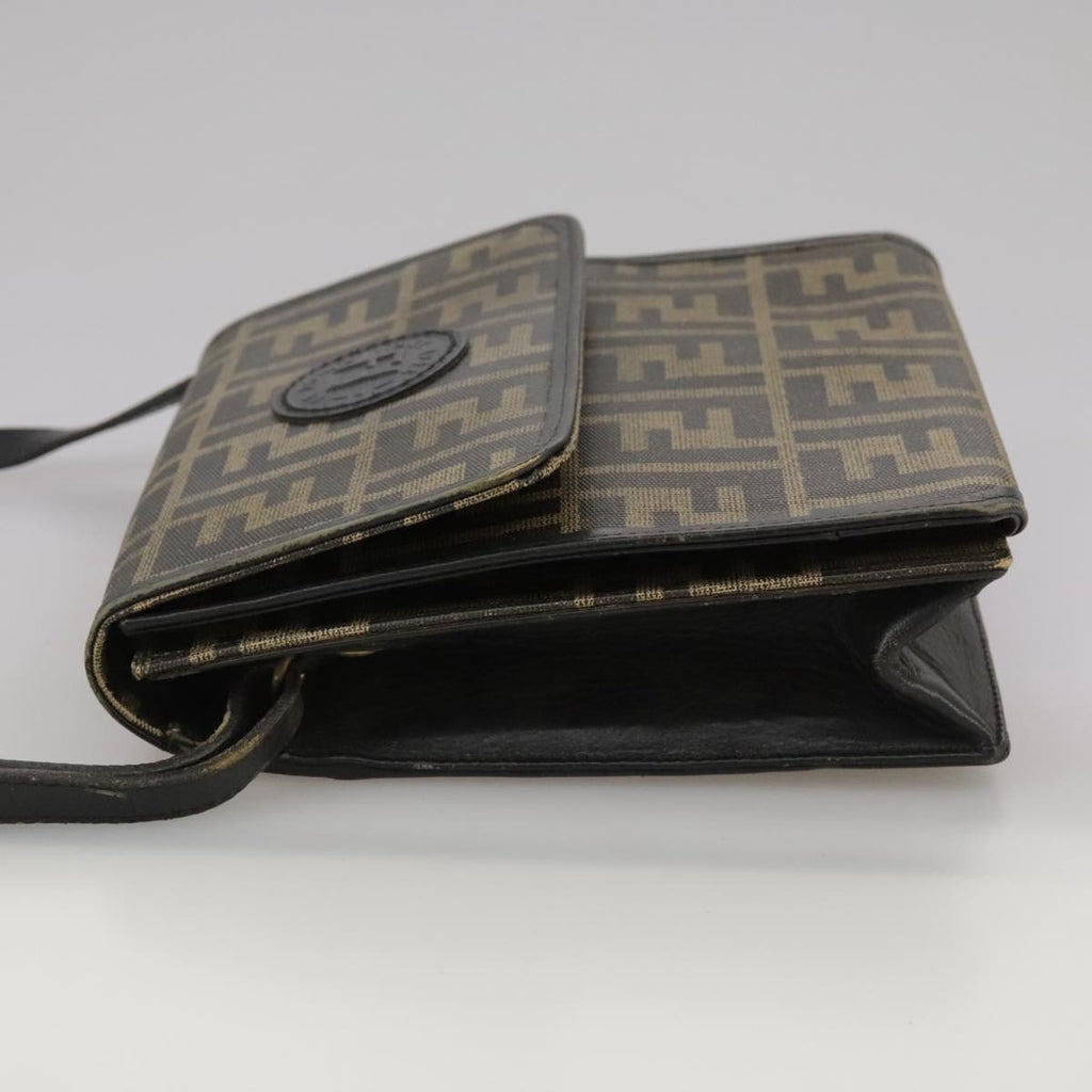 FENDI Zucca Canvas Shoulder Bag Brown Black bs21574