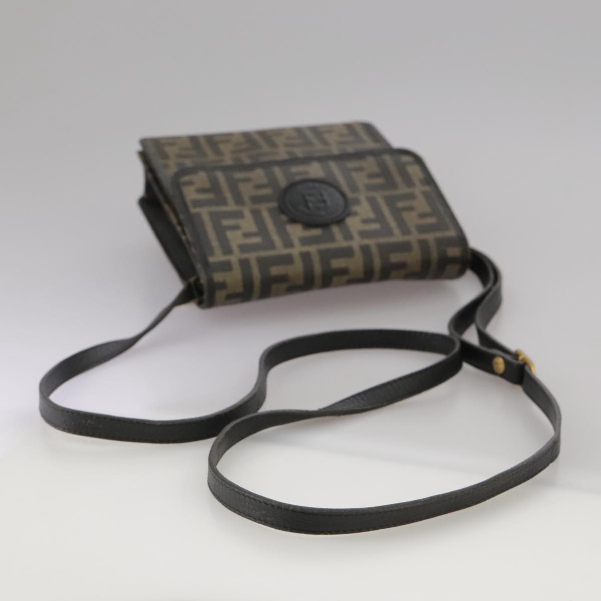 FENDI Zucca Canvas Shoulder Bag Brown Black bs21574