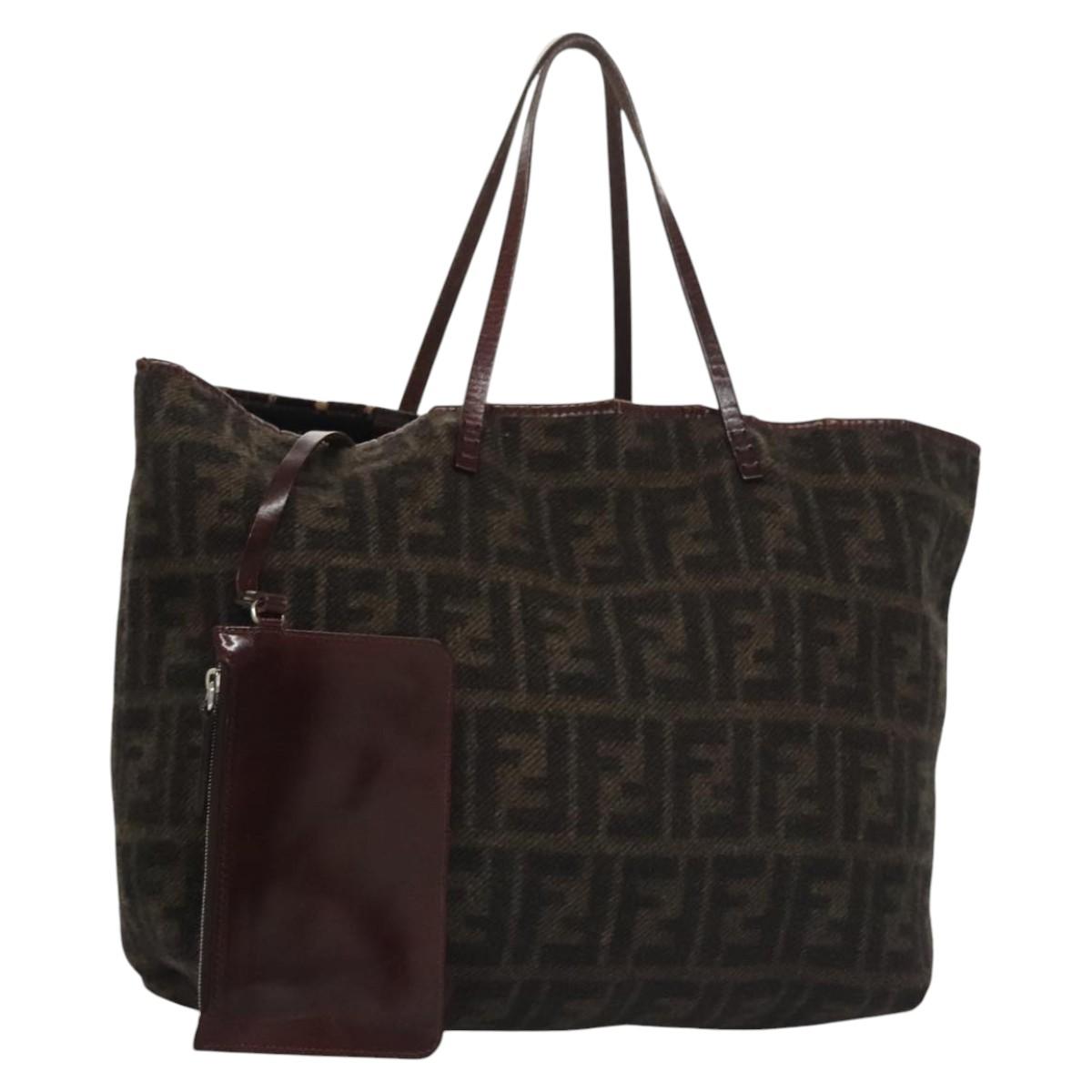 FENDI Zucca Canvas Tote Bag Brown Black bs21636