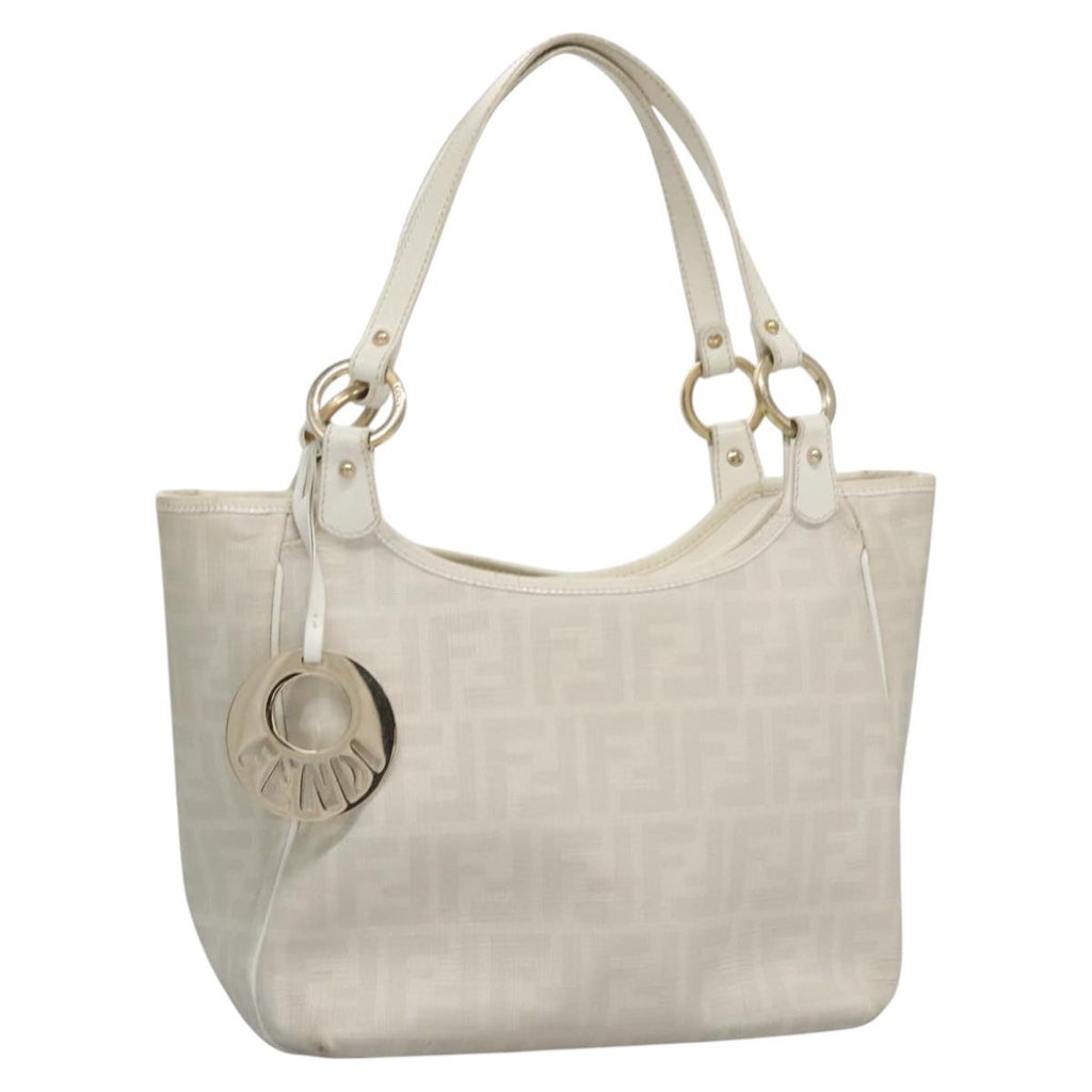 FENDI Zucca Canvas Hand Bag PVC White Gold bs21927