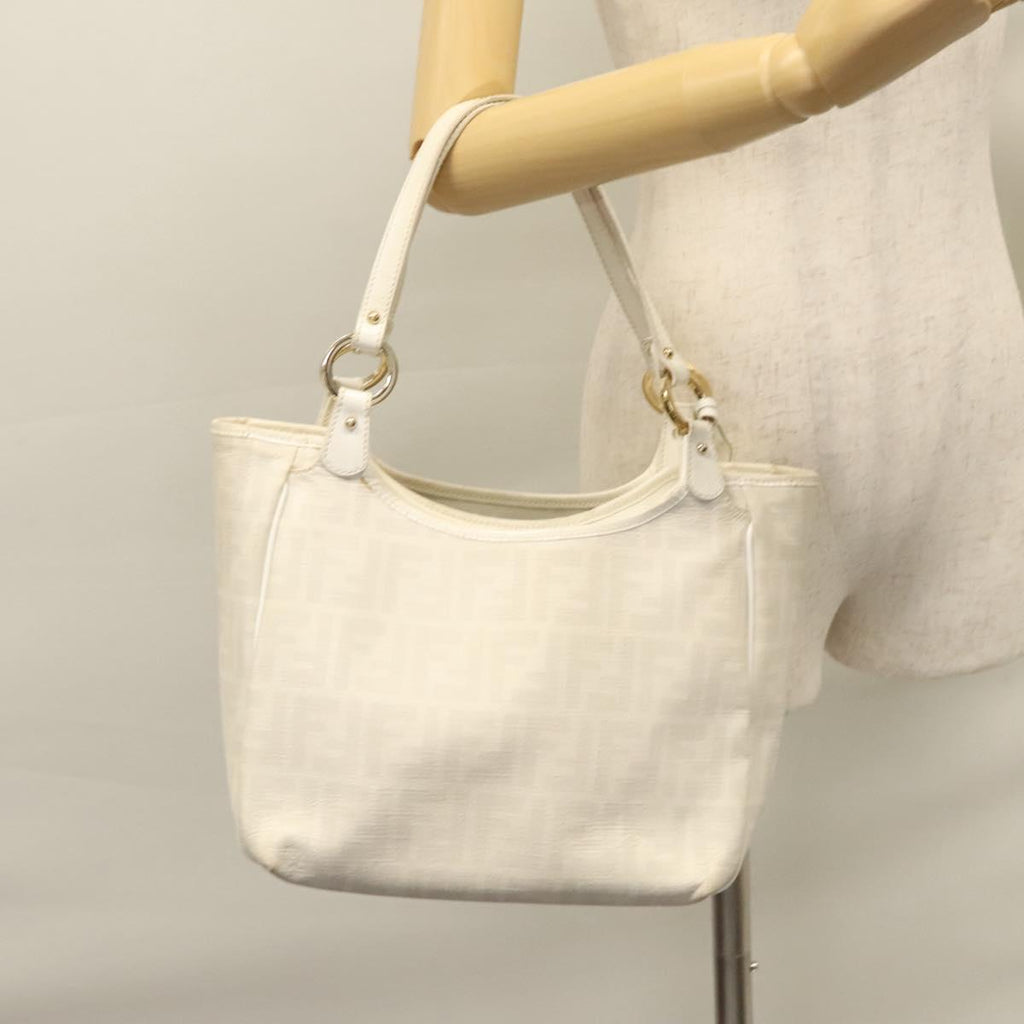 FENDI Zucca Canvas Hand Bag PVC White Gold bs21927