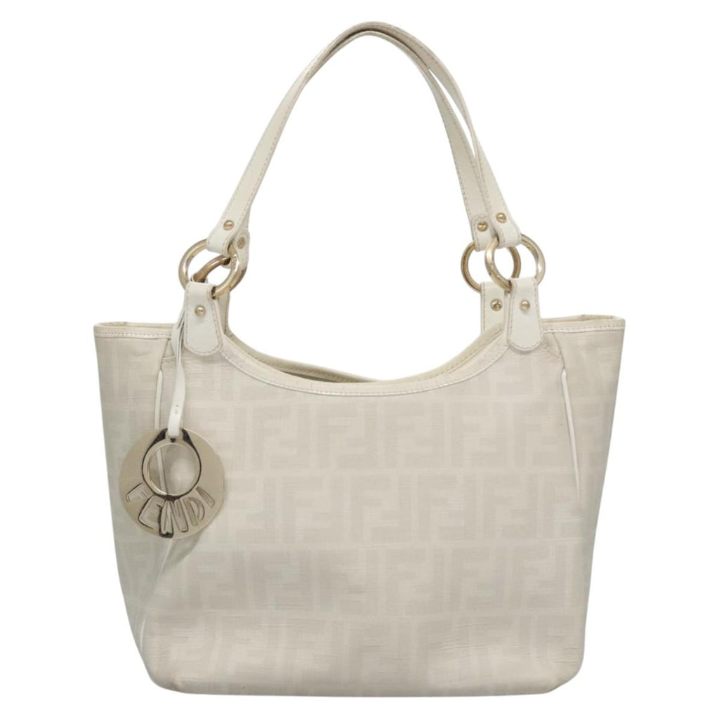 FENDI Zucca Canvas Hand Bag PVC White Gold bs21927
