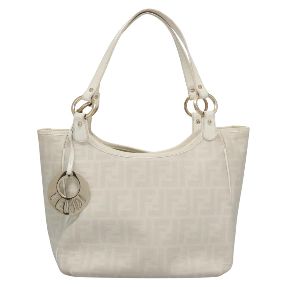 FENDI Zucca Canvas Hand Bag PVC White Gold bs21927
