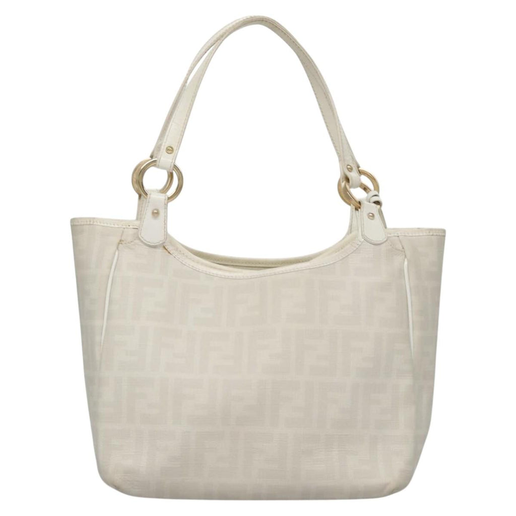 FENDI Zucca Canvas Hand Bag PVC White Gold bs21927