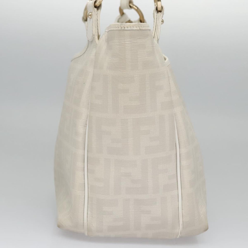 FENDI Zucca Canvas Hand Bag PVC White Gold bs21927