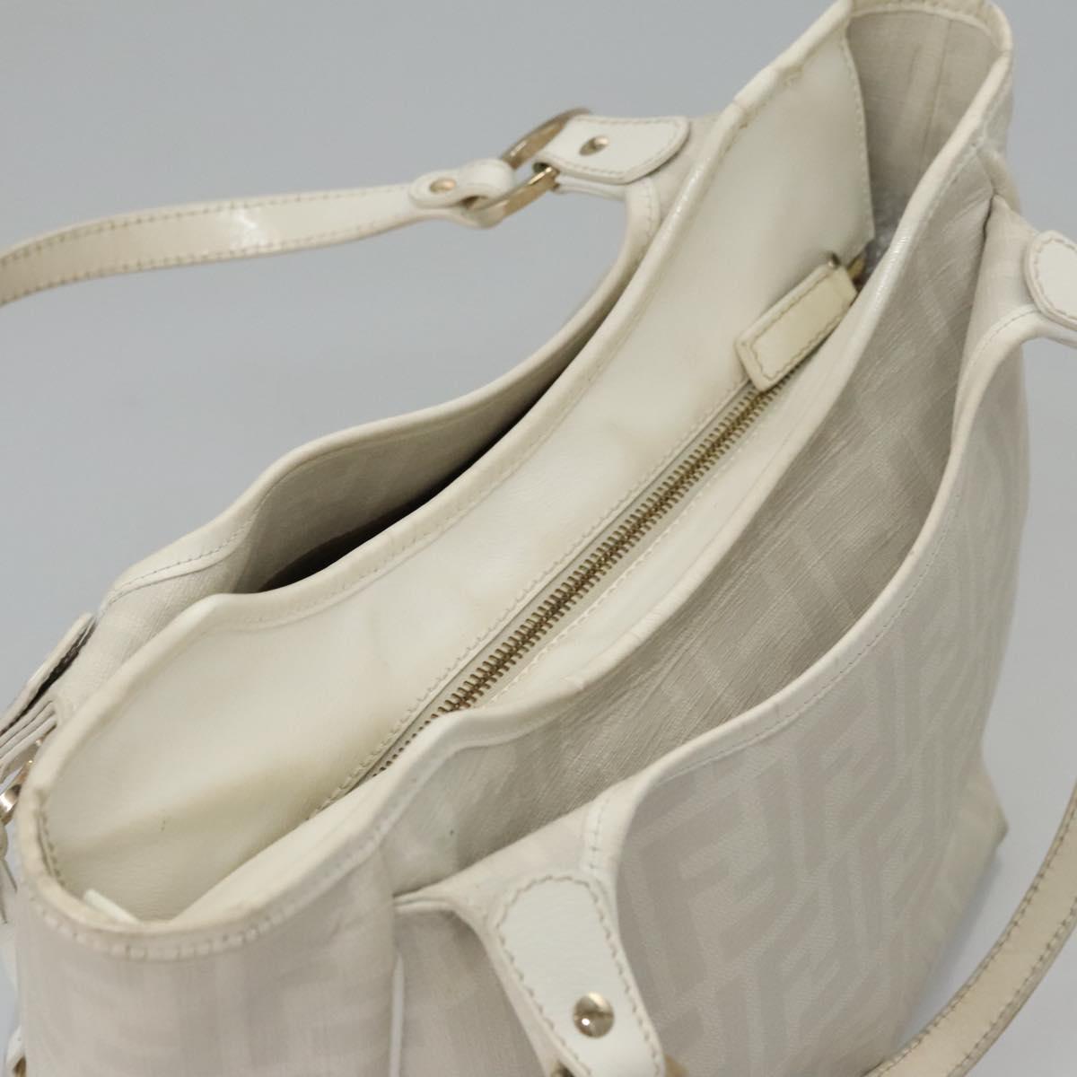 FENDI Zucca Canvas Hand Bag PVC White Gold bs21927