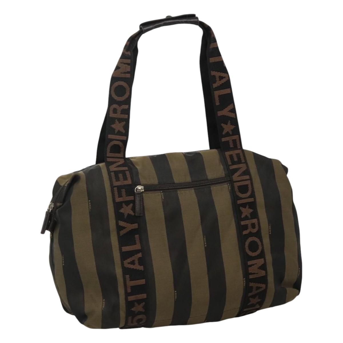 FENDI Pecan Canvas Tote Bag Brown Black gold bs21954