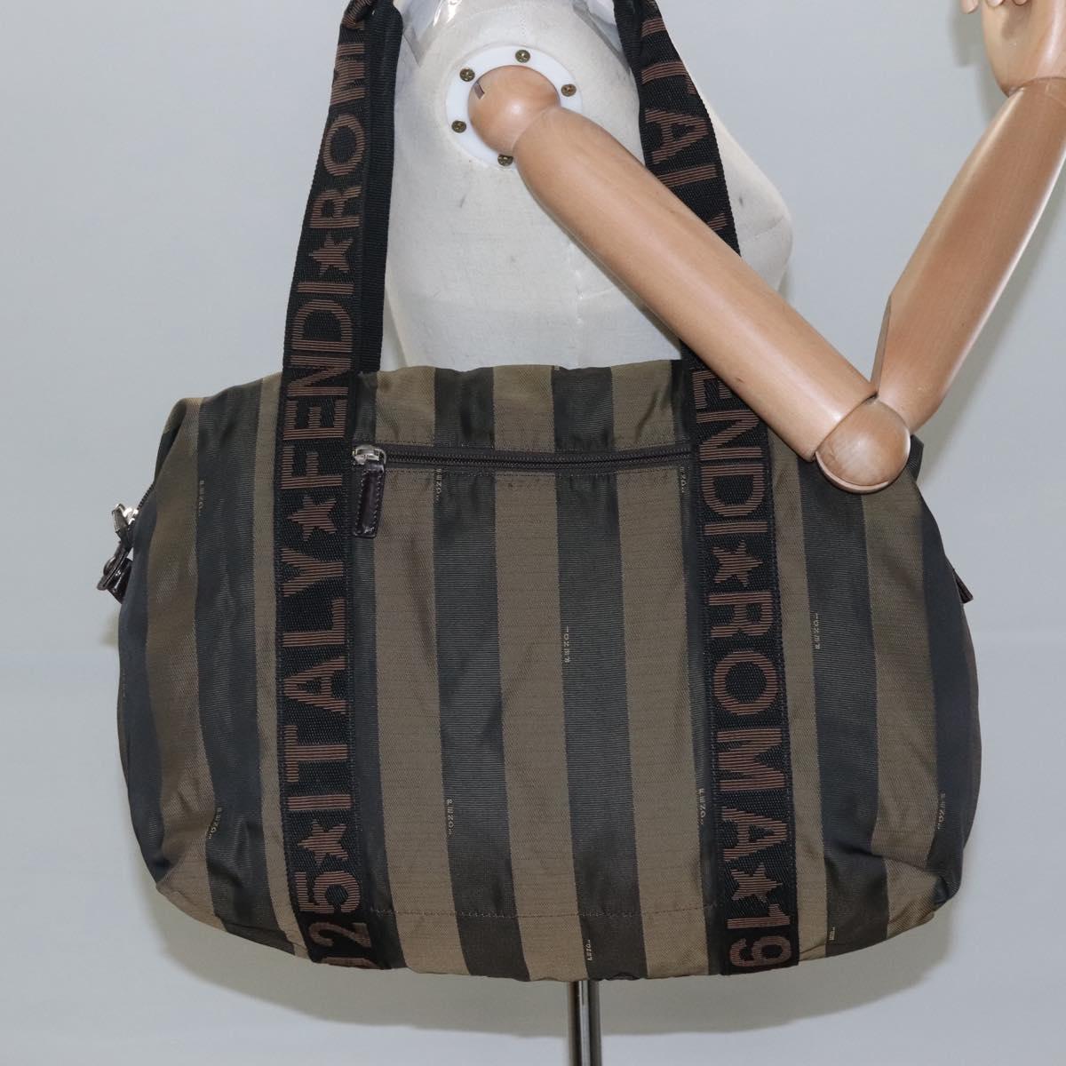 FENDI Pecan Canvas Tote Bag Brown Black gold bs21954