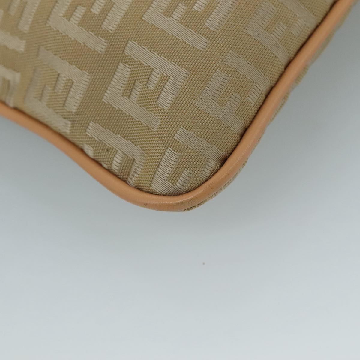 FENDI Zucchino Canvas Shoulder Bag Beige Gold bs21960
