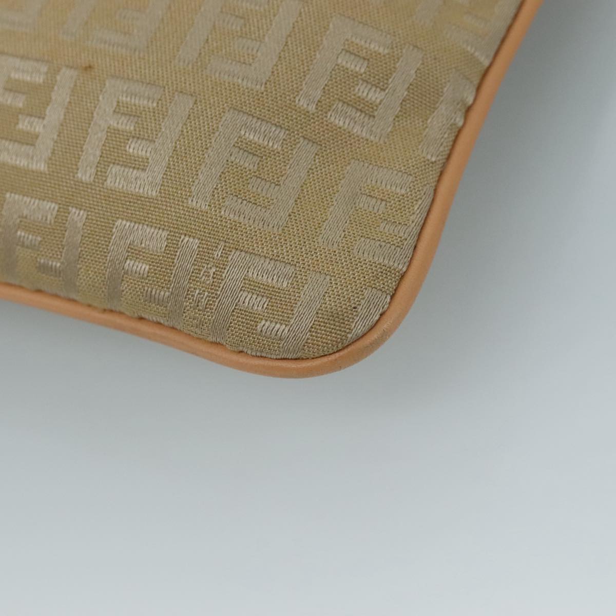 FENDI Zucchino Canvas Shoulder Bag Beige Gold bs21960