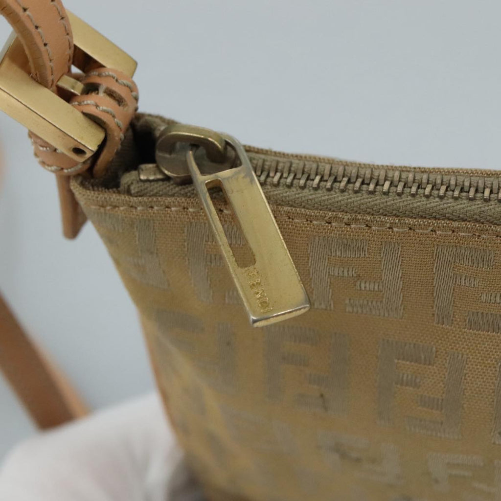 FENDI Zucchino Canvas Shoulder Bag Beige Gold bs21960