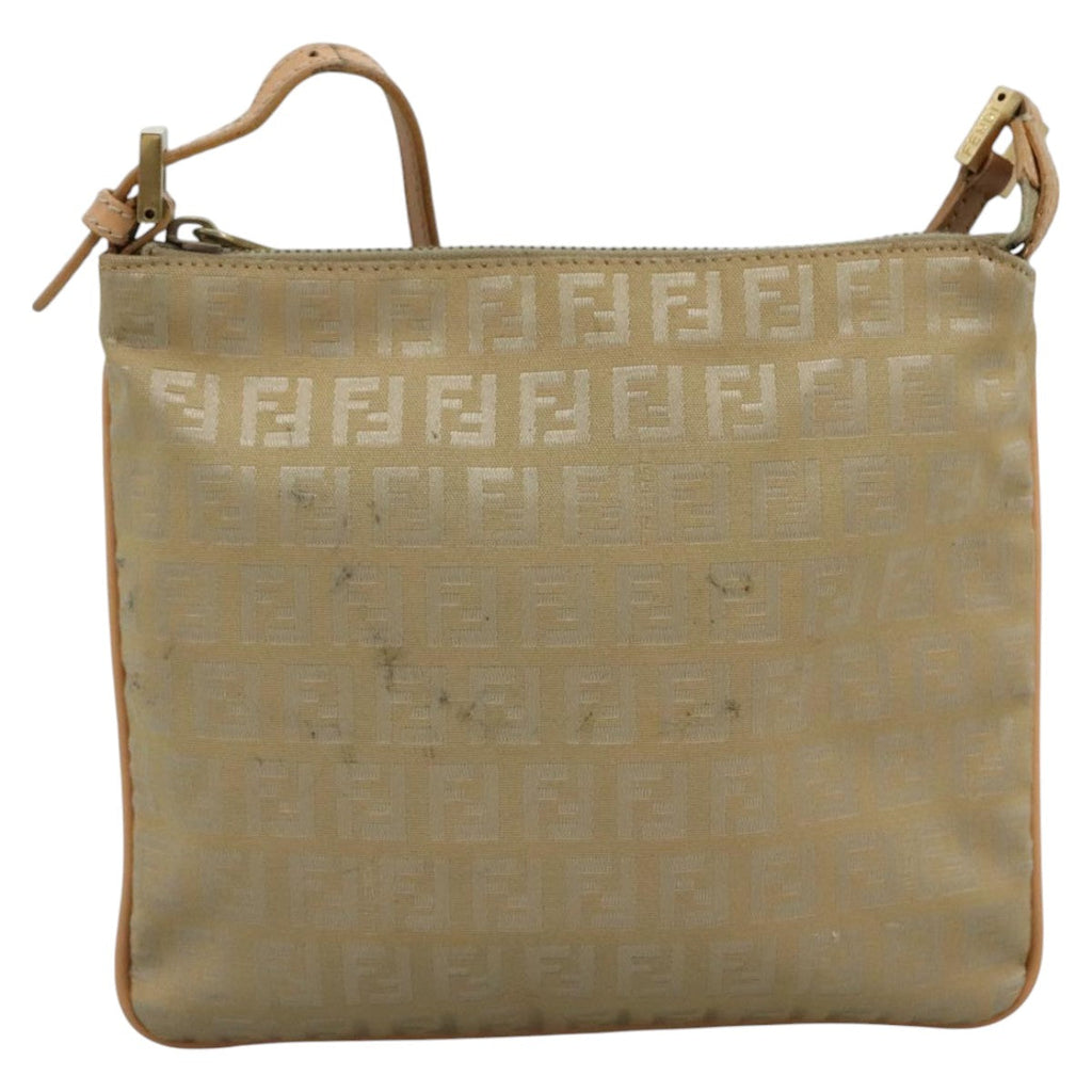 FENDI Zucchino Canvas Shoulder Bag Beige Gold bs21960