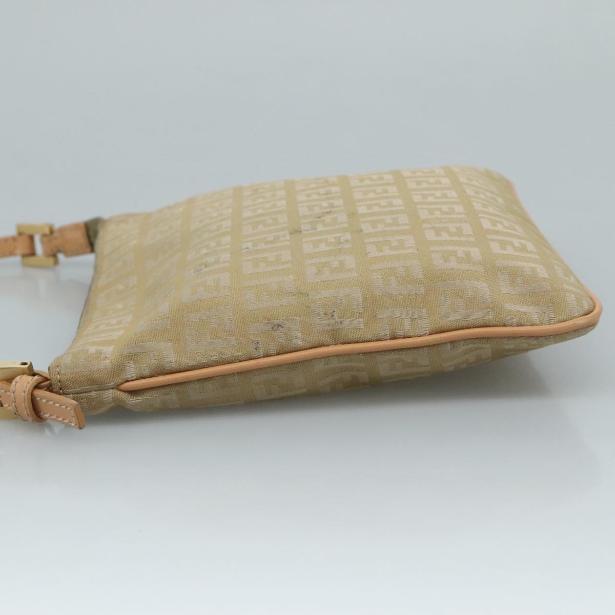 FENDI Zucchino Canvas Shoulder Bag Beige Gold bs21960