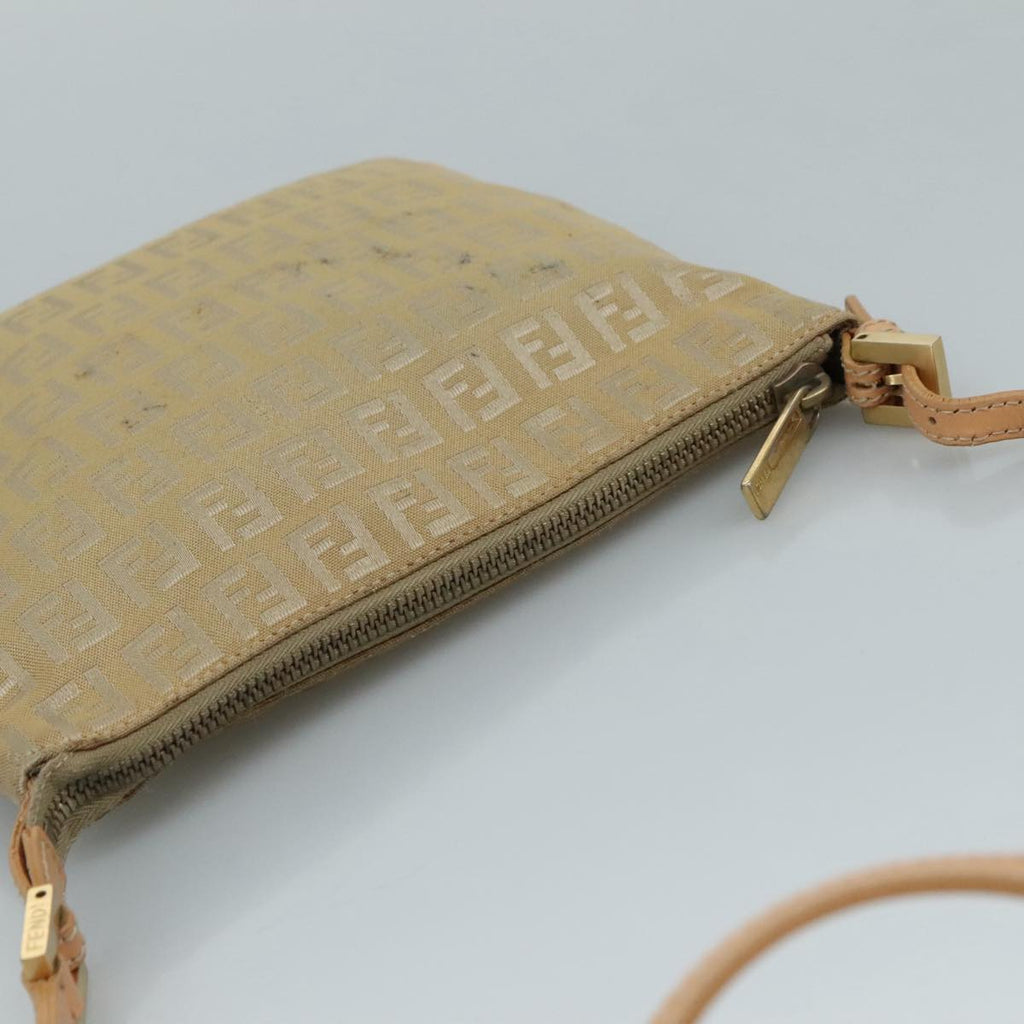 FENDI Zucchino Canvas Shoulder Bag Beige Gold bs21960