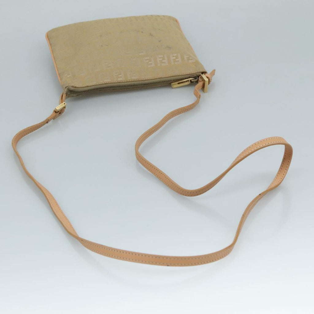 FENDI Zucchino Canvas Shoulder Bag Beige Gold bs21960