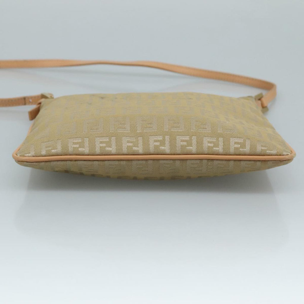 FENDI Zucchino Canvas Shoulder Bag Beige Gold bs21960
