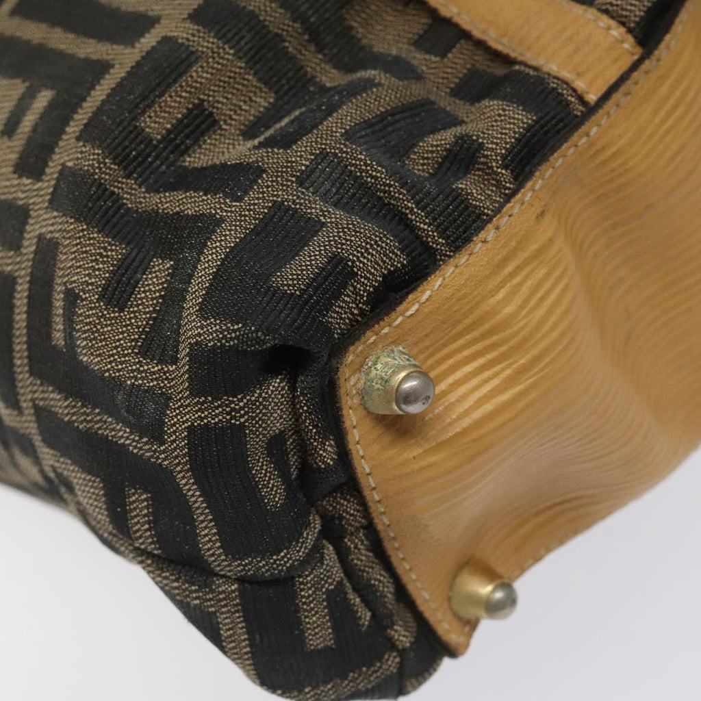 FENDI Zucca Canvas Tote Bag Brown Black gold bs22159