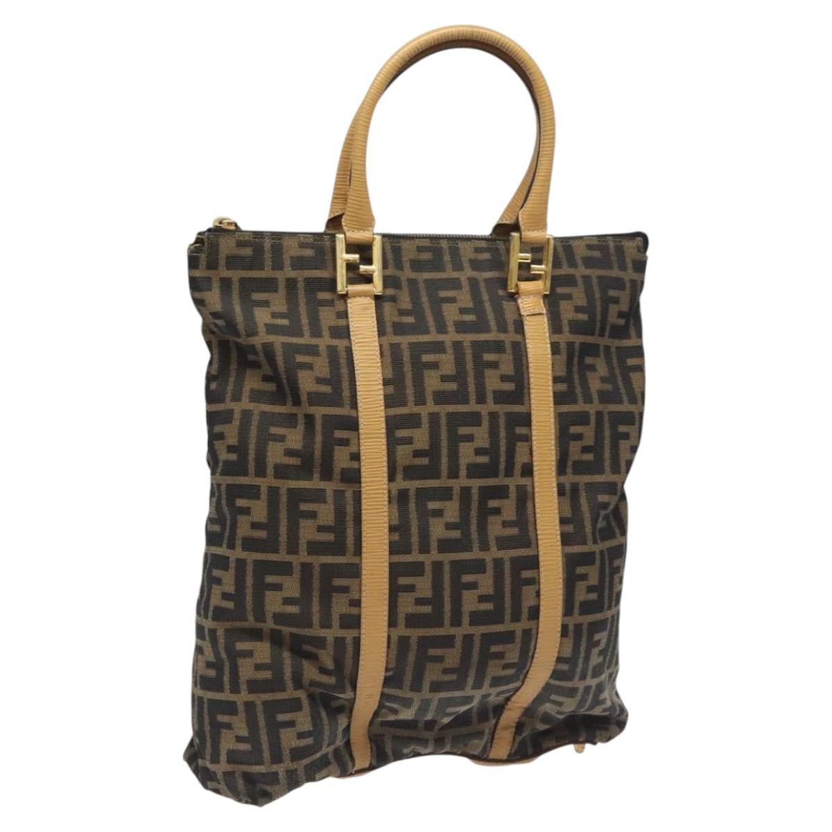FENDI Zucca Canvas Tote Bag Brown Black gold bs22159