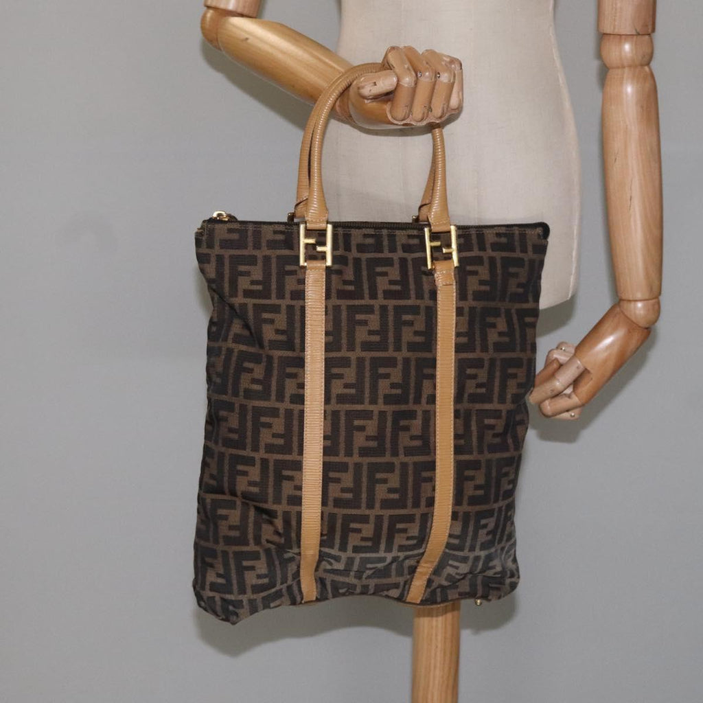 FENDI Zucca Canvas Tote Bag Brown Black gold bs22159
