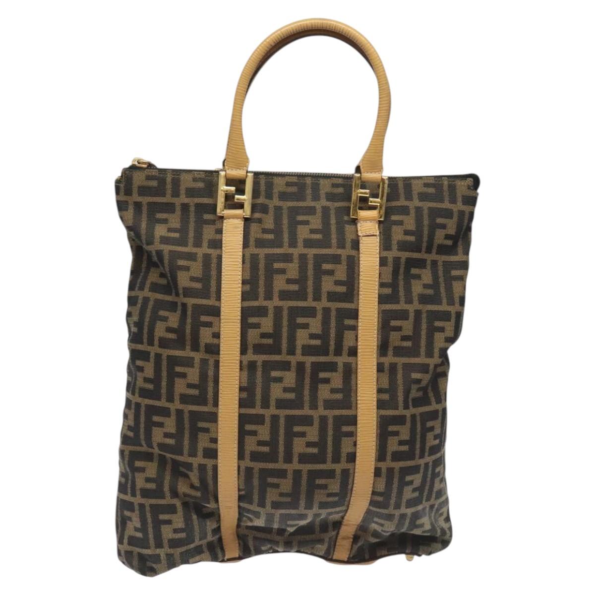 FENDI Zucca Canvas Tote Bag Brown Black gold bs22159