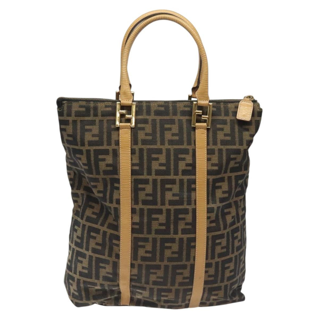 FENDI Zucca Canvas Tote Bag Brown Black gold bs22159