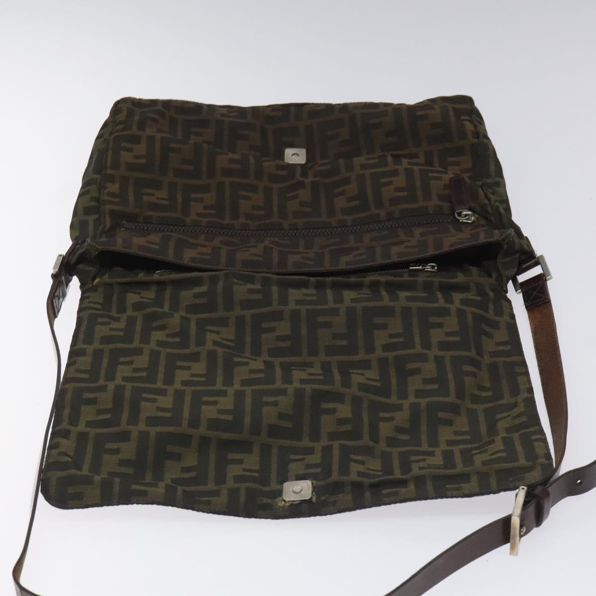FENDI Zucca Canvas Shoulder Bag Brown Black Silver bs22190