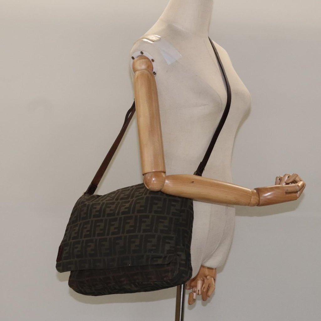 FENDI Zucca Canvas Shoulder Bag Brown Black Silver bs22190