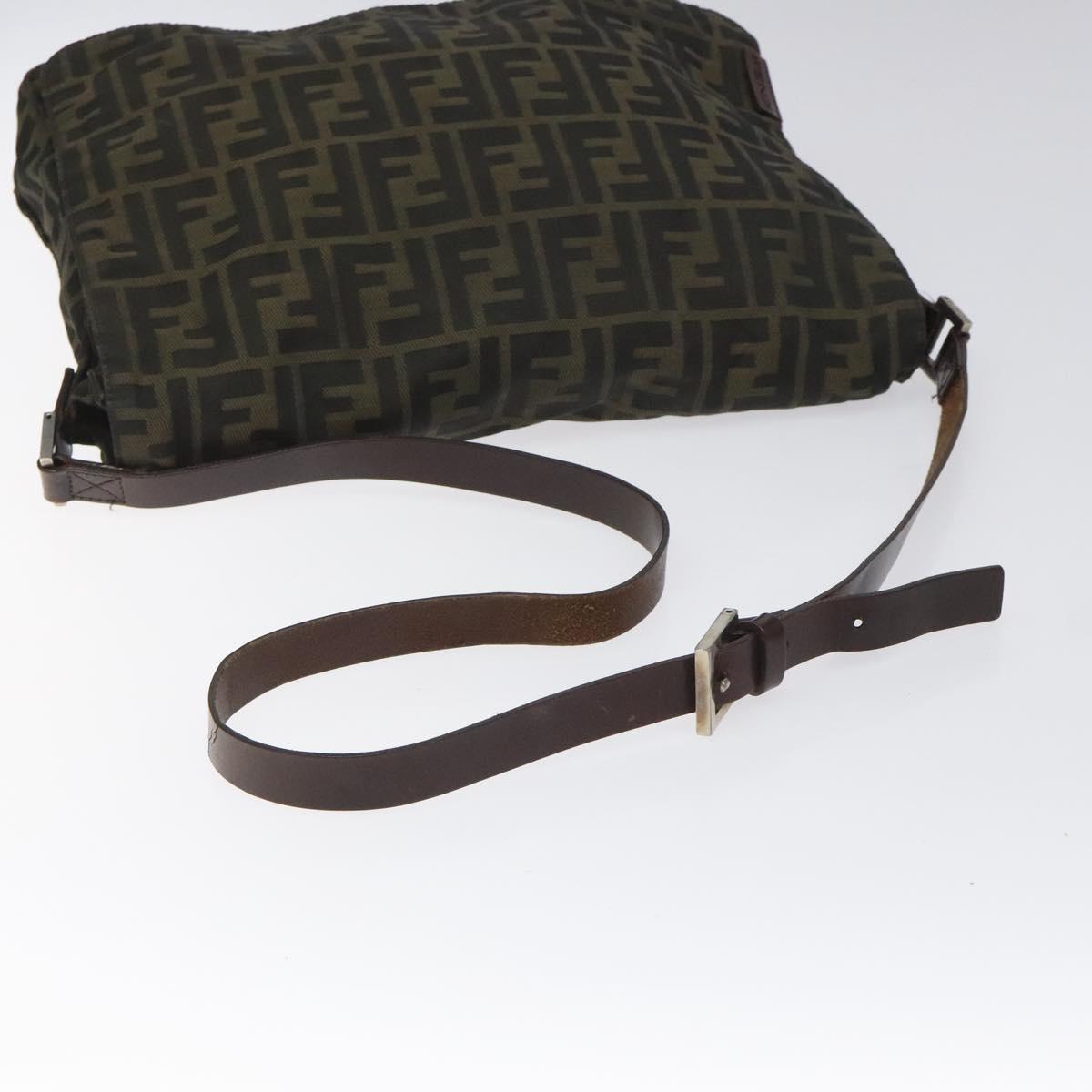FENDI Zucca Canvas Shoulder Bag Brown Black Silver bs22190